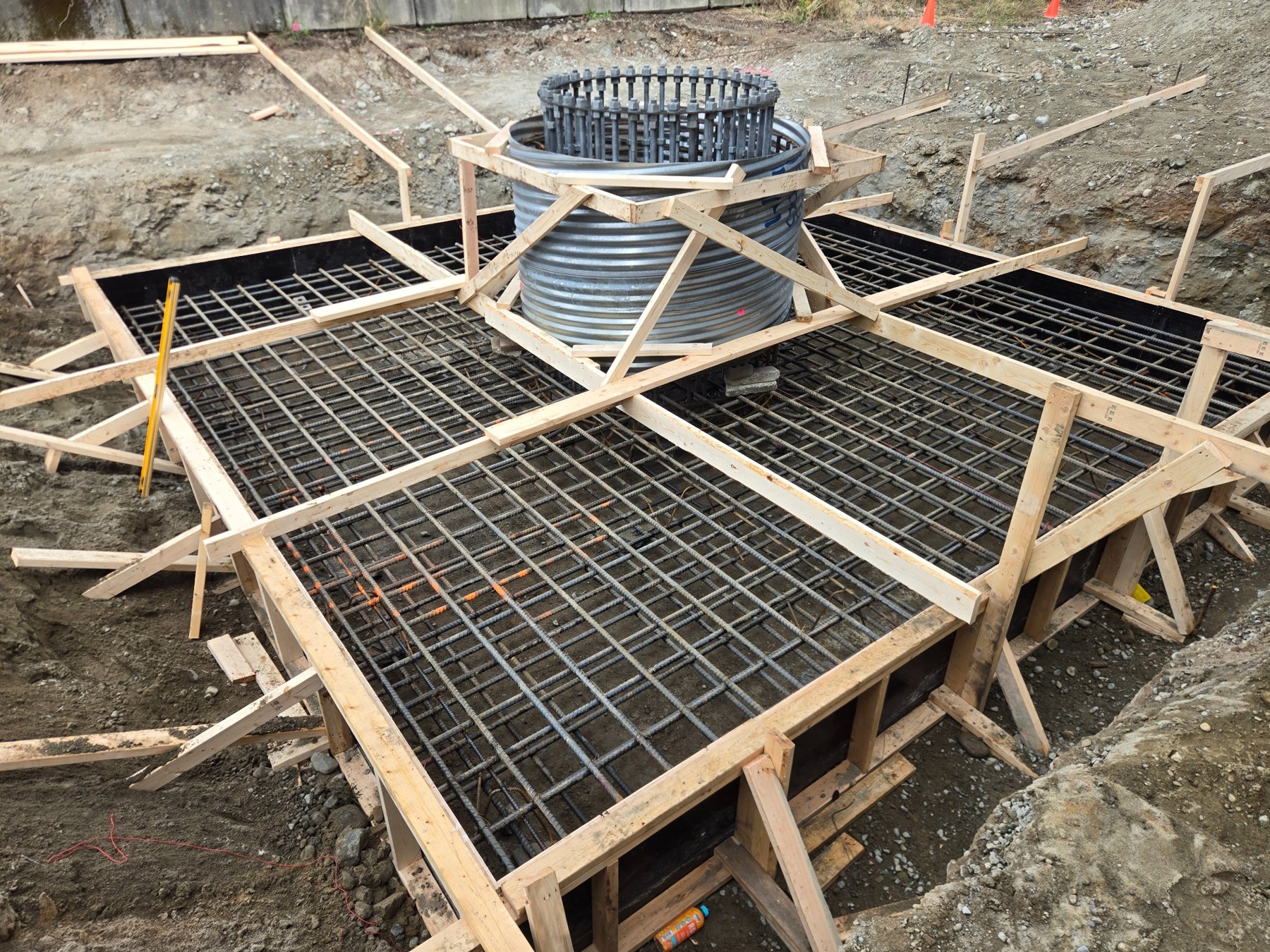 Detailed reinforced concrete telecommunications foundation